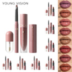 4tlg. Set Langanhaltendes Wasserdichtes Lippen-Make-up-Kit – Weicher, geschmeidiger cremiger Lippenstift & Lipgloss Lip Oil Set