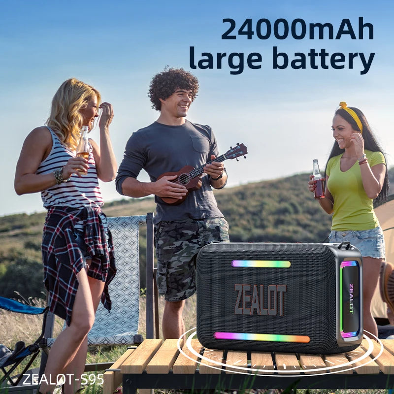 zealot-S95 Tragbarer Bluetooth-Lautsprecher Wasserdicht 120W Hohe Leistung RGB Buntes Licht Kabelloser Subwoofer 360 Stereo Surround TWS