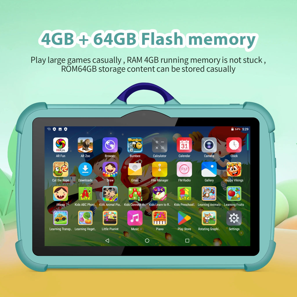 7 Zoll Kinder Tablet PC mit Android 13 Quad Core 4GB RAM 64GB ROM Lernspielzeug für Kinder Beliebter Günstiger Einfacher Design
