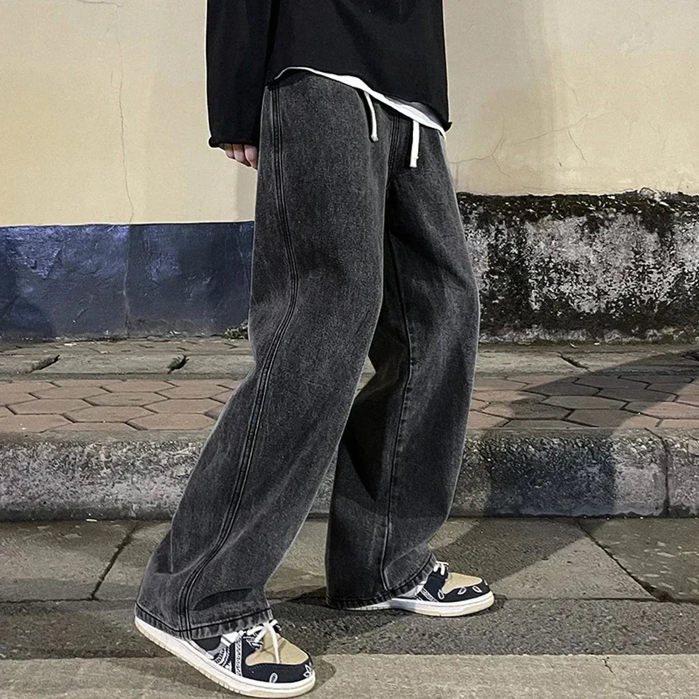 Fashion Herren Einfarbige Drape Jeans Locker Gerade Koreanische Vintage High Street Hip-Hop Y2K Lässige Tägliche Schleppende Weite Hose Hauptbild