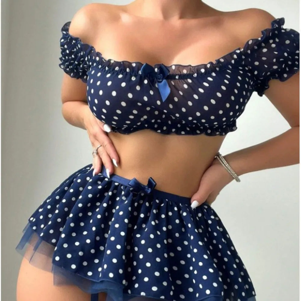 Gepunktetes sexy Tutu Damen Dessous Set Hochwertig, modisch und exquisit, schulterfreies zweiteiliges Set mit Schlitz Hauptbild
