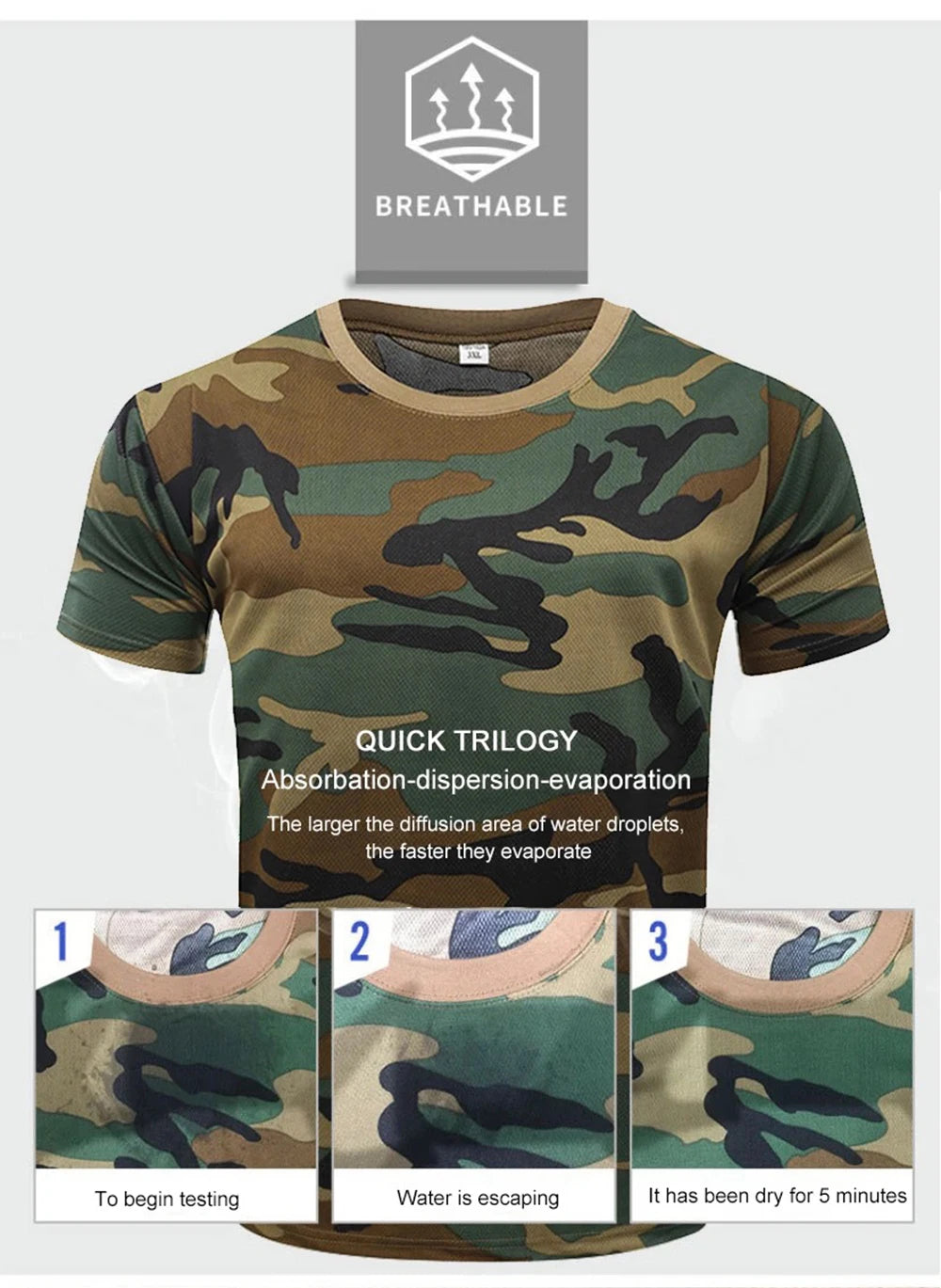 Outdoor Sports Men T-Shirts 3D Camouflage Quick Dry O Neck Short Sleeve Tops Shirt Camo Hiking Hunting T Shirt