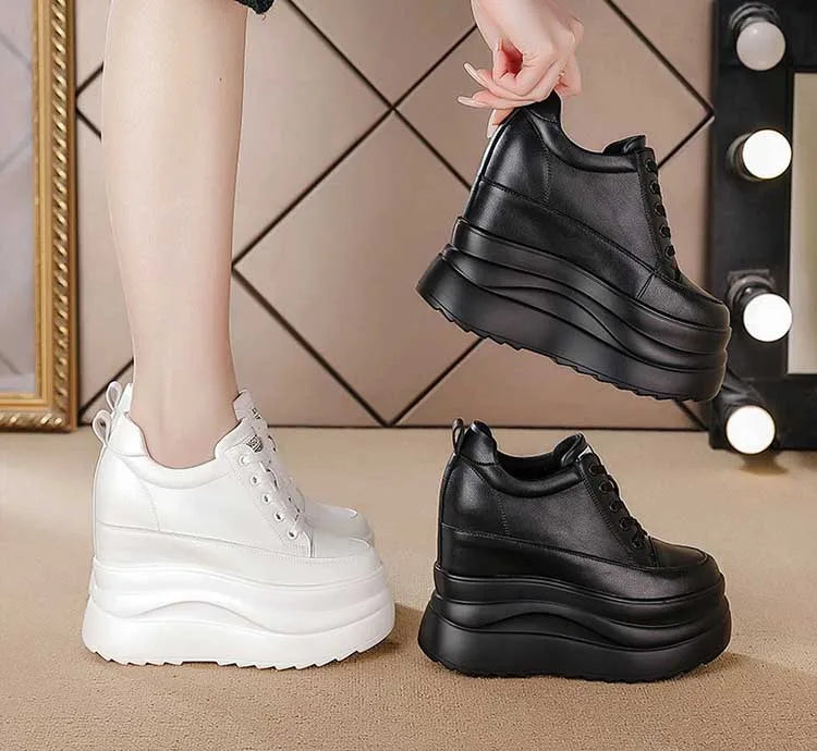 Fujin 13cm 2025 Echtes Leder Plateau Keilabsatz Flats Schuhe Chunky Sneaker Lässige Bequeme Hochwertige Herbst Spaziergangsschuhe