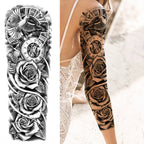 1 Sheet Full Arm Compass Zeus Skull Tiger Lion Flower Temporary Tattoos Sleeve For Men Women Adults Fake Temp Sticker Tattoo