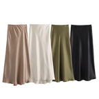 ETJ 2025 Damen Frühling neue elegante Mode All-in-One Stretch High-Waist A-Linie Seidensatin Rock in mehreren Farboptionen