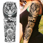 1 Sheet Full Arm Compass Zeus Skull Tiger Lion Flower Temporary Tattoos Sleeve For Men Women Adults Fake Temp Sticker Tattoo