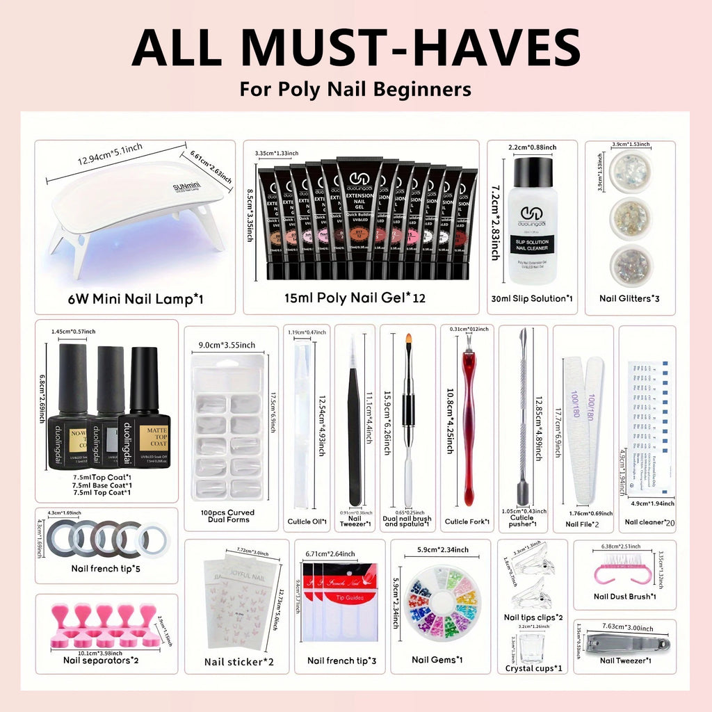 39-teiliges Nagelverlängerungs-Gel-Kit – enthält alle grundlegenden Nagelwerkzeuge, einfach zu bedienen für Anfänger. Einfaches Aufbaugel für Salon-Nägel