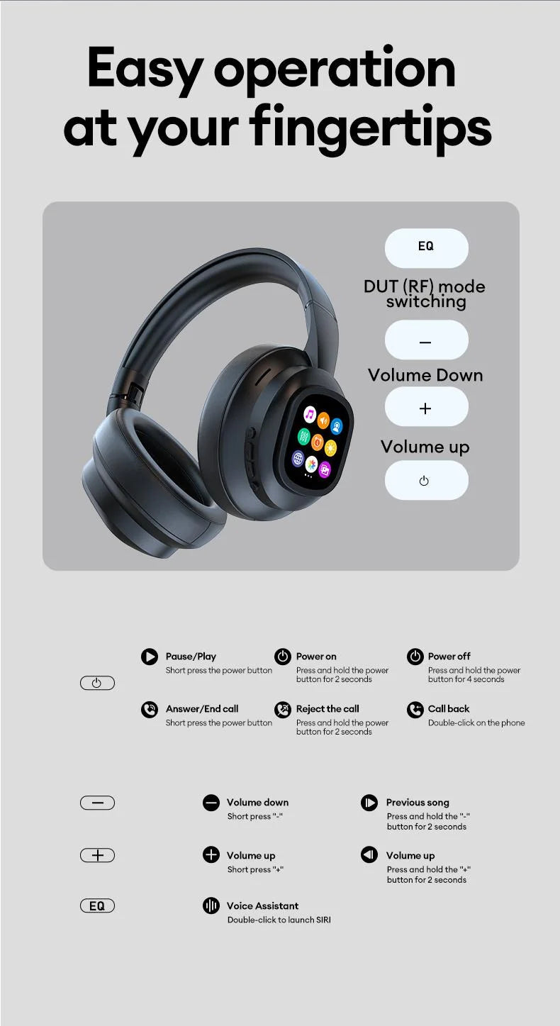 AI LCD Touchscreen Shock Bass Headsets HIFI Sound Kabellose Bluetooth-Kopfhörer ANC Geräuschunterdrückung Gamer-Ohrhörer mit Mikrofon