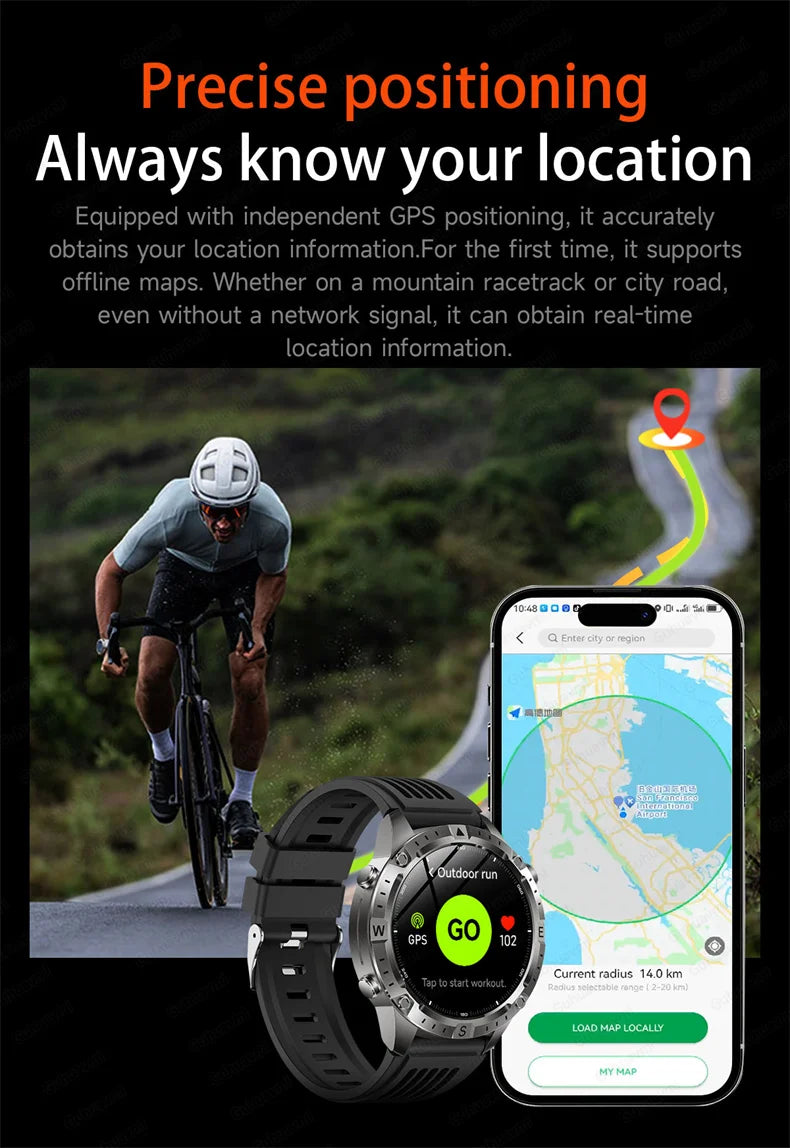 Smartwatch für Herren GPS Offline-Karten 2G ROM 10ATM Wasserdicht Herzfrequenz Tauchen Skifahren Wandern Robuste Smartwatch für Damen und Herren