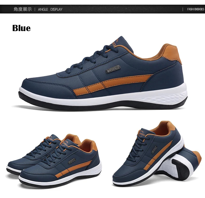 YRZL Herrenschuhe Frühling Herbst Wasserdichte Wandersneaker Freizeit Herren Ledersportschuhe Rutschfeste Tennisschuhe für Herren