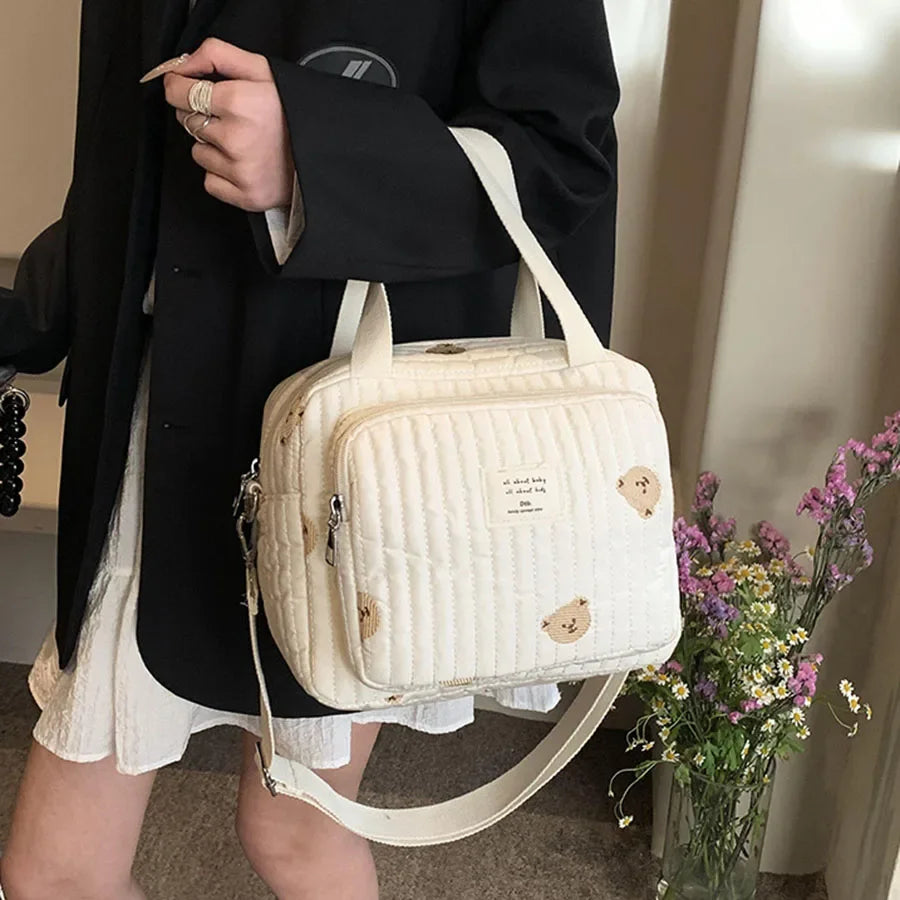 Niedliche Bären Wickeltasche Baumwolle Reißverschluss Windeltasche Damen Handtasche Windel-Caddy Organizer Baby Umstands-Reisetasche