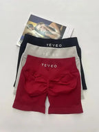TEVEO Damen Yoga Shorts Dehnbar Atmungsaktiv Peach Butt Lift Fitness Laufshorts High Waist Stretch Schweißableitend
