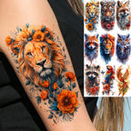 1 Blatt einzigartige Aquarell-Löwe-Tiger-Tier-Temporäre Tattoos langanhaltend wasserdicht Fuchs Eule gefälschter Tattoo-Aufkleber Körperkunst Tattoo
