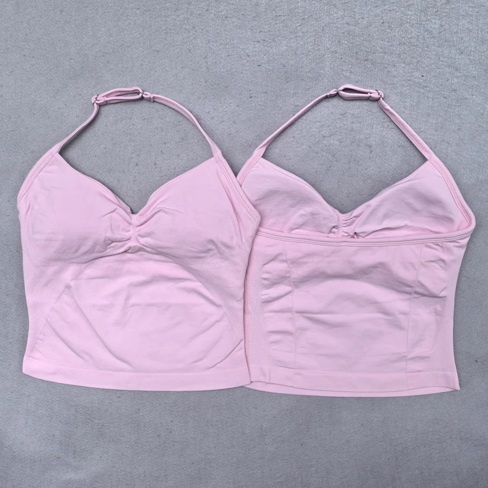 Verstellbares Sport-Neckholder-Oberteil Damen Rückenloses Gym-Top mit integriertem BH Yoga-Kleidung Ärmellose Shirts Workout-Outfits Tanktop