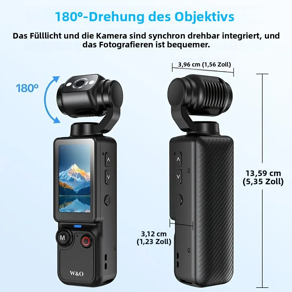 4K HD-Videokamera mit 1,9" CMOS, wiederaufladbar über USB, 180° drehbarer Action-Camcorder für Vlogging, Live-Streaming