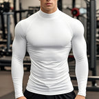 Einfarbige, eng anliegende, schweißabsorbierende, elastische Shirts Fitnessstudio Bodybuilding Fitness Rollkragen-T-Shirts Herren Langarm Schnelltrocknend Herbstkleidung