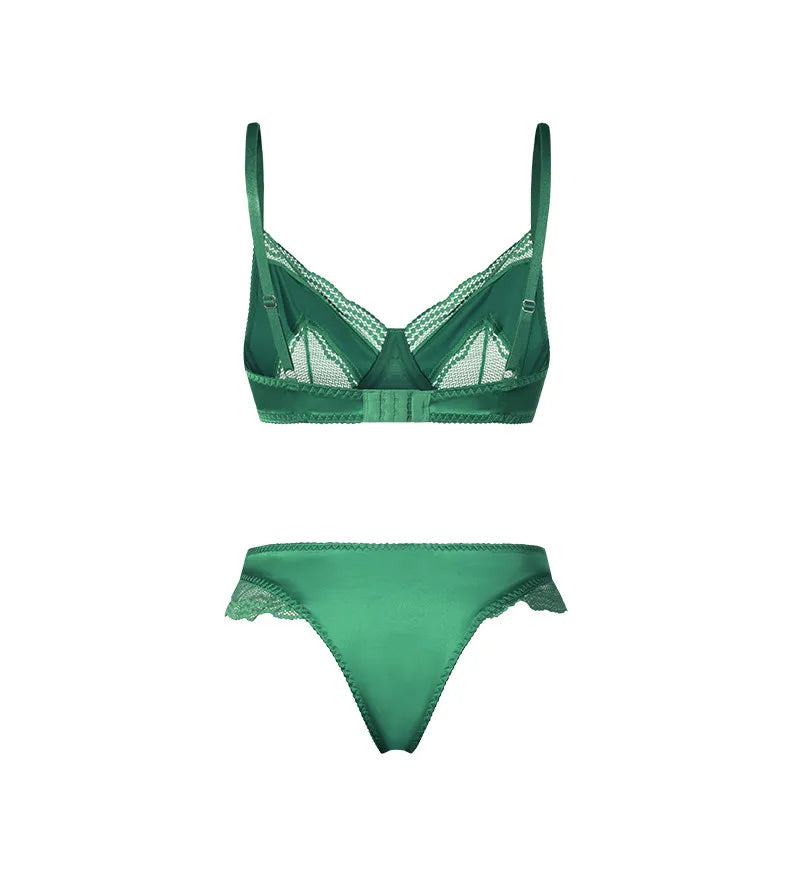 Sexy französisches Satin-Spitzen-Dessous-Set für Damen mit großer Oberweite, transparenter, schmaler Brustbereich, ultra-dünnes Sommer-BH-Set mit kleinen Cups, S-XL