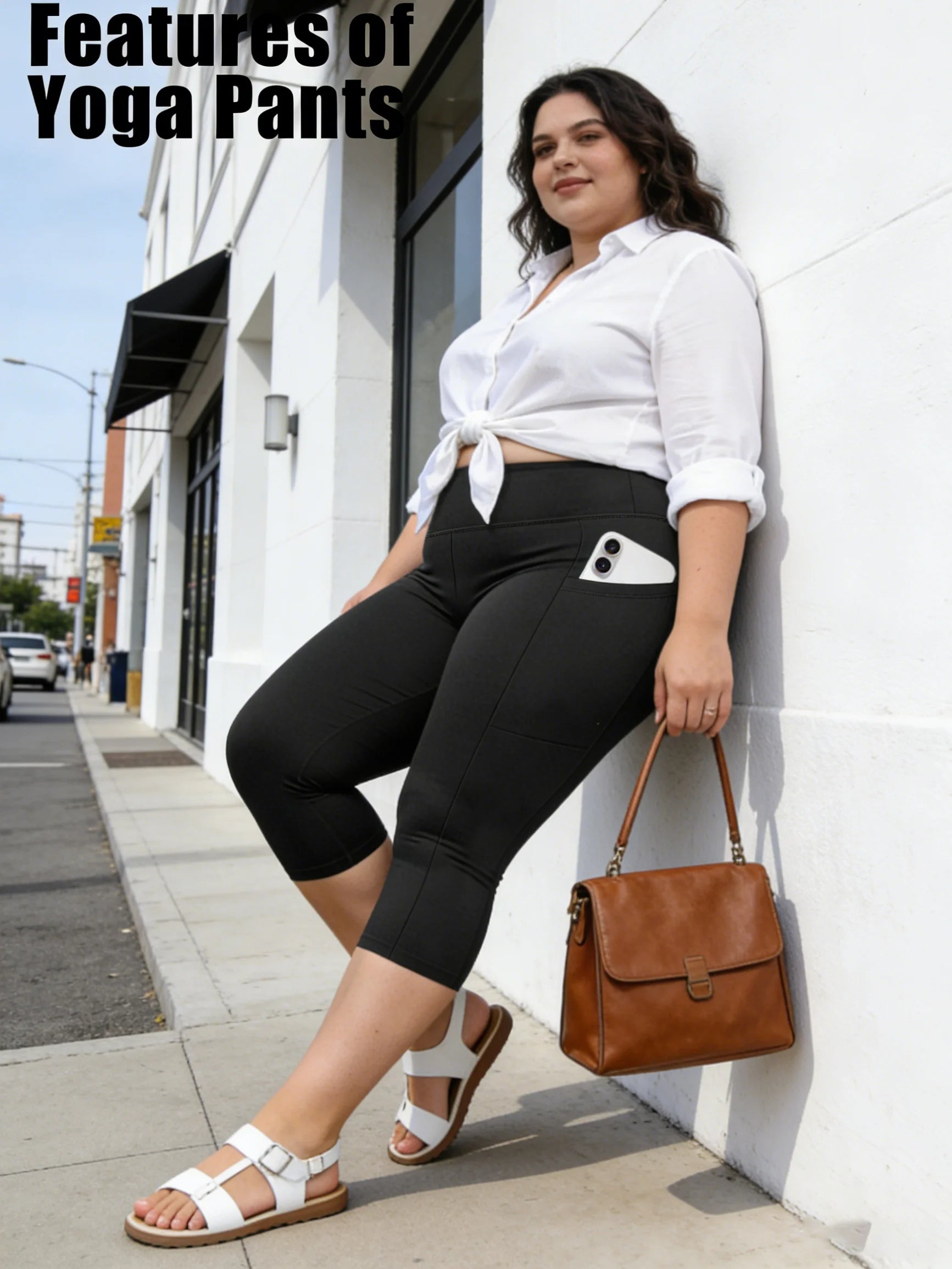 Große Größen Leggings mit Taschen für Damen - Schwarz Hohe Taille Bauchkontrolle Weiche Yogahose für Fitnessstudio-Workouts