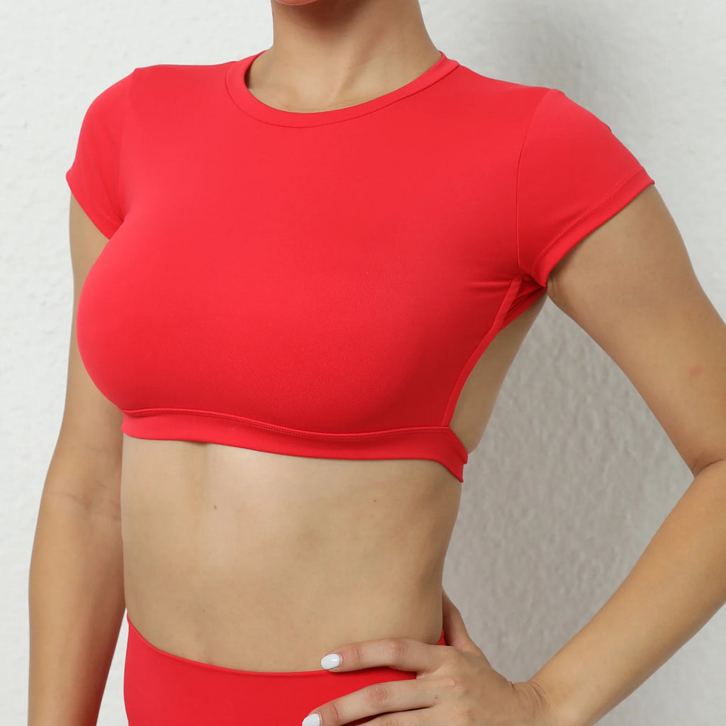 Hearuisavy Sommer Personalisierbare Sportshirts Workout Sportbekleidung Rückenloses Yoga-Kleidungsstück Brustpolster Sport Crop Tops Gym Top Damen