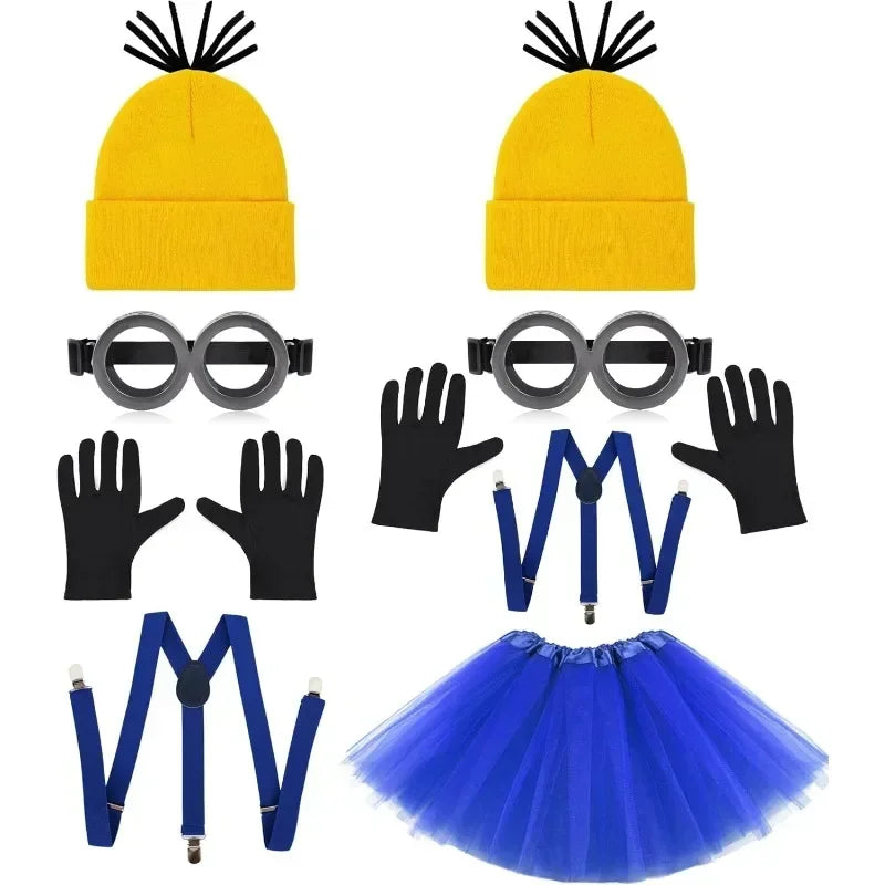 Verkleidungskostüm Lustiges Halloween Kostüm Zubehör für Erwachsene, Schutzbrille/Gelbe Mütze/Handschuhe für Herren Damen Cosplay Party Set