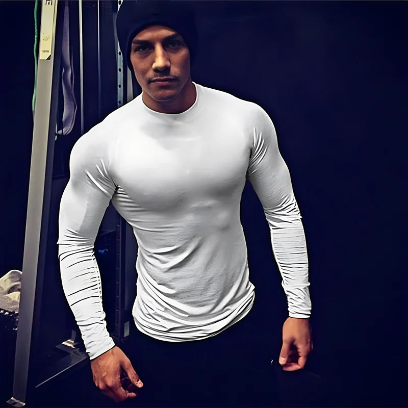 Einfache Frühling Herren Training Sport T-Shirts Schnelltrocknend Eng Anliegend Langarm Kompressionsshirt Sportbekleidung Fitness-Shirts Hauptbild