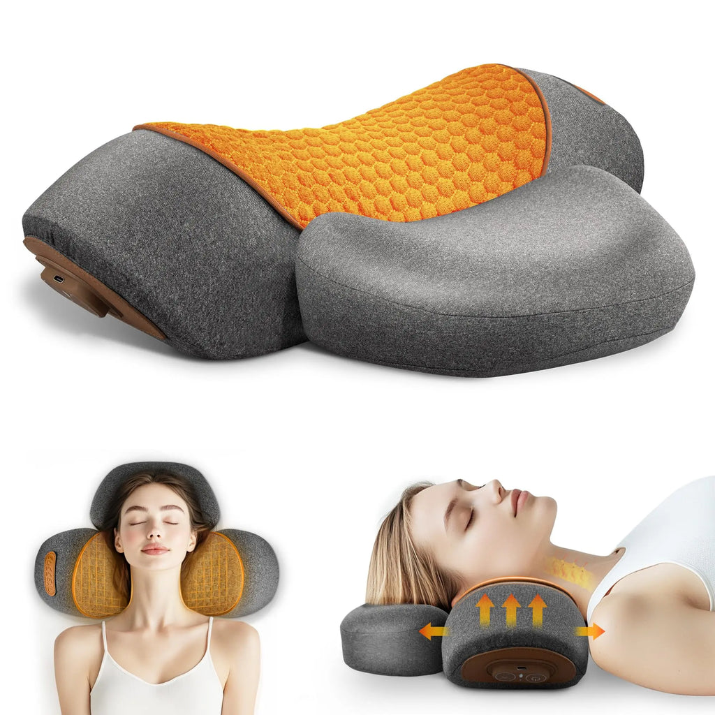 Elektrisches Nackenmassagegerät, Nackenkissen, Heiße Kompresse, Nackenstreckung, Heizung, Vibration, Nacken-Schultermassagekissen, Rückenstreckung