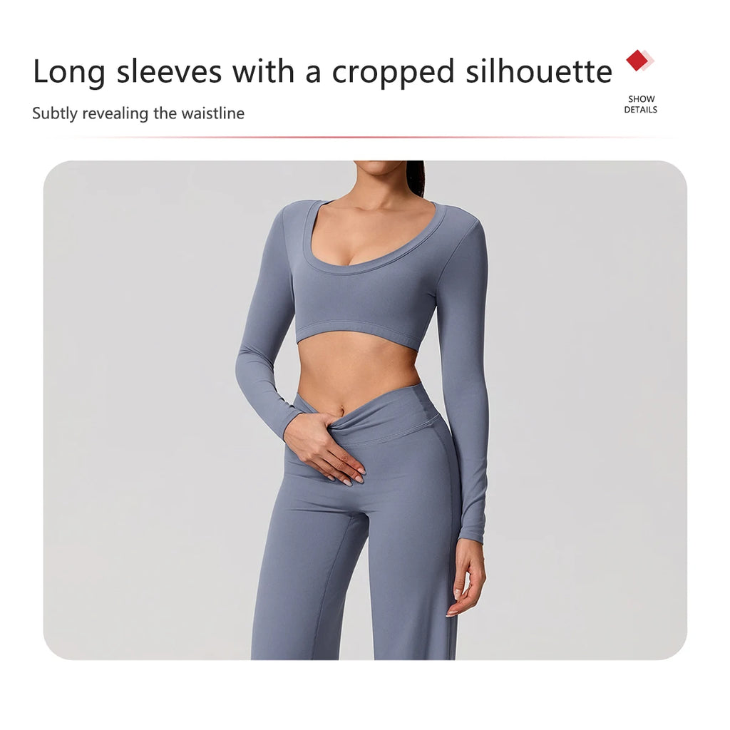 Neue Sommer Damen Rückenloses Langarm Yoga-Top Atmungsaktive weiche Sportbekleidung für Fitness-Training Bequeme Fitnesskleidung für Frauen
