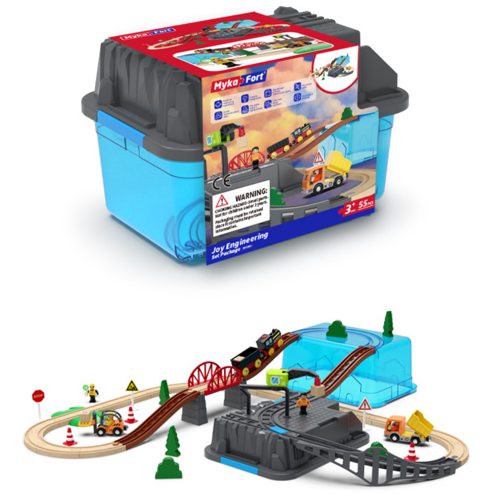 55tlg/Set Holzeisenbahn Gleis-Set Elektrischer Zug Magnetisches Auto Druckguss-Slot Passend für alle Marken Birke Holzschienen-Montagespielzeug Jungen-Geschenk