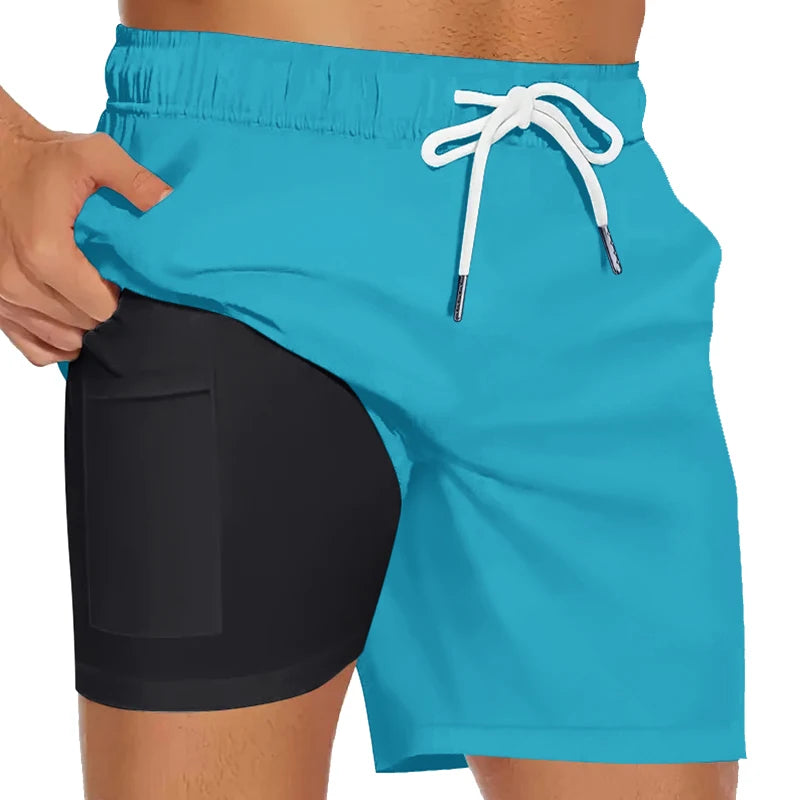 Herren-Badehose mit Kompressionsfutter, Handytasche, schnell trocknend, Badeshorts, Strandshorts, Bademode