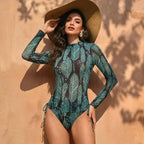 Damen Zweiteilige Bademode Langarm Mesh Badeanzug UPF 50+ Hohe Elastizität Gepolstert 2026 Neuer Strand-Badeanzug Beachwear