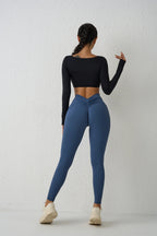 QINACTIVE Damen Yoga Shirts Crop Top Langarmshirts für Damen Yoga Sport Fitness Gym Kleidung Workout Tops