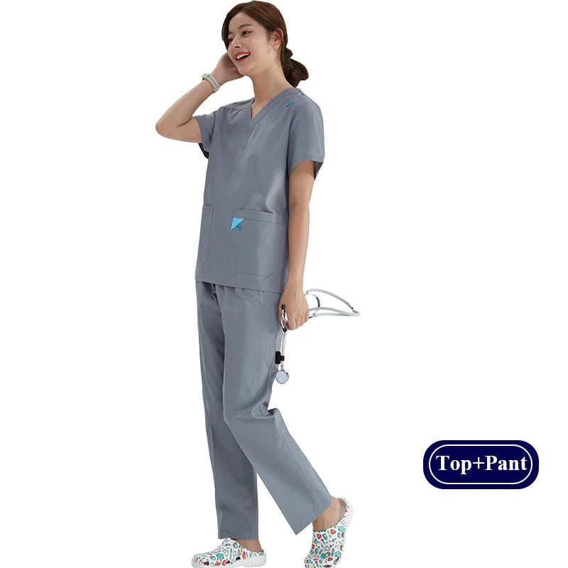 V-Ausschnitt Medizinische Uniform Sets für Damen Dreieckiger Ring Melange Schmale Stilloutfits Zahnärztliche Krankenhaus Arbeitsanzüge 202