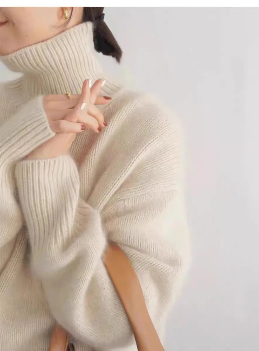 2024 Herbst und Winter Neuer dicker Kaschmirpullover Damen Rollkragenpullover Warm Locker Gestrickter Basispullover Jacke Oberteile