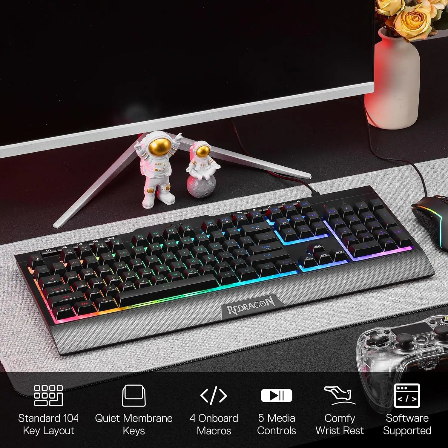 Redragon S151 Gaming Keyboard & Mouse Combo, 104 Keys K525 Wired RGB Membrane Keyboard and 10000 DPI Wired M616 Gaming Mouse