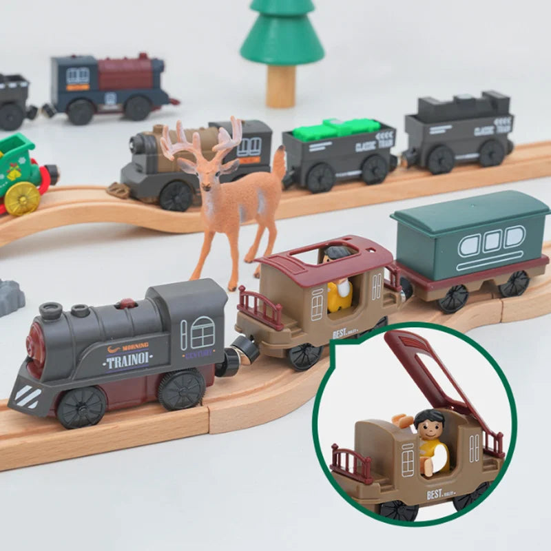 Neues elektrisches Eisenbahnset, kompatibel mit Thomas Holzeisenbahn Schienen Zugspielzeug für Kinder Weihnachtsgeburtstagsgeschenk