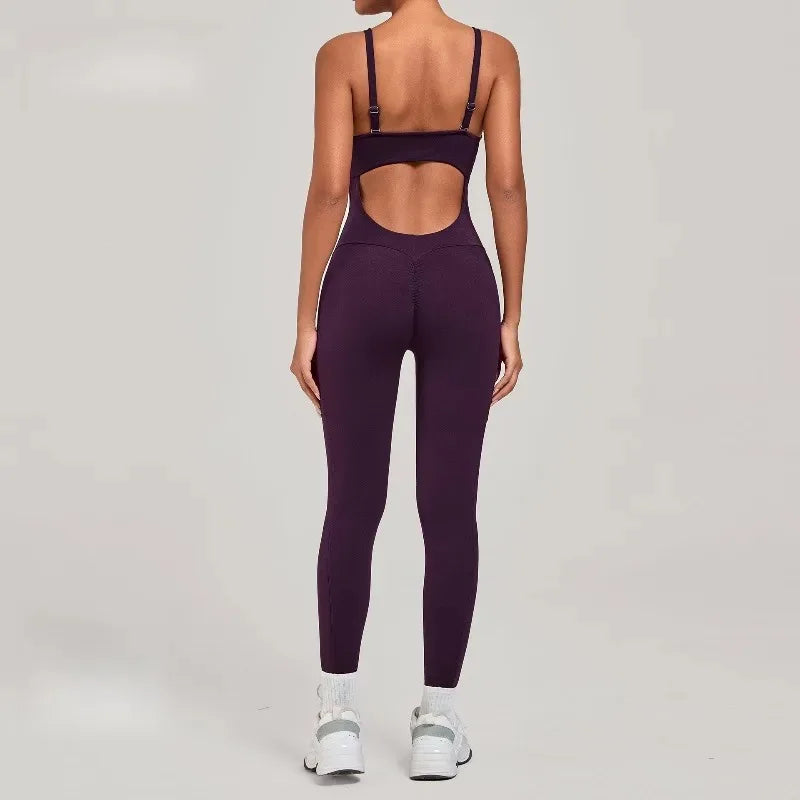 Damen Yoga Jumpsuits Sport Fitness Einteiler Schönheits-Rückengurt Tasche Hüfthebend Slim Fit Laufen Workout Training Bodysuit