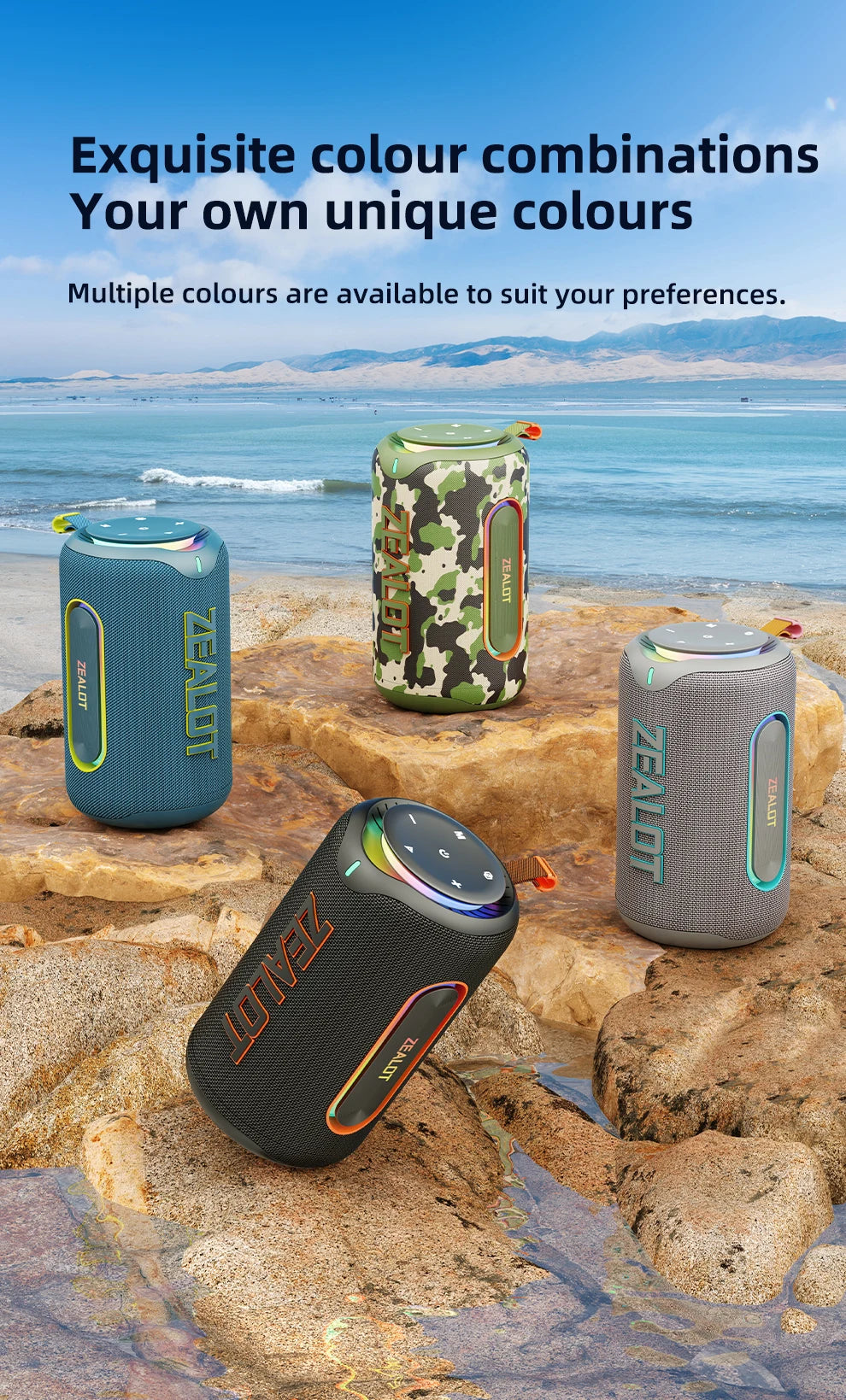 ZEALOT_MP1 Tragbarer Bluetooth-Lautsprecher 60W StormBox Blast Outdoor Wireless Lautsprecher IPX6 Wasserdichter Party Camping Lautsprecher 12H ZEAL