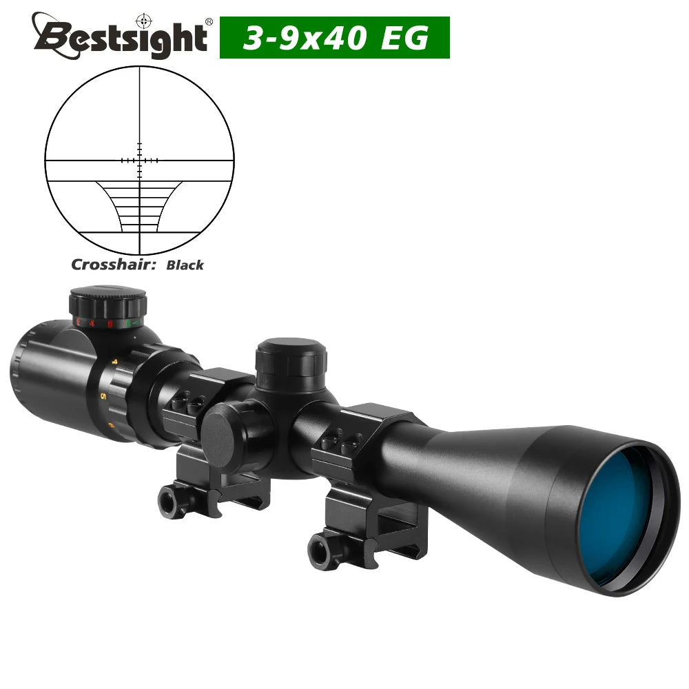 3-9x40 Jagdzielfernrohr Rot oder Grün beleuchtet Optisches Visier mit Montagen Mil Dot Absehen Taktisches Airhunting