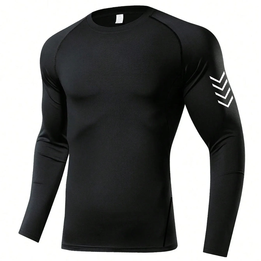 Herren Kompressions-Langarmshirt Schwarz Fitness-T-Shirt Männer Laufen Schnelltrocknend Gym-Top Sonnenschutz Sport-Baselayer