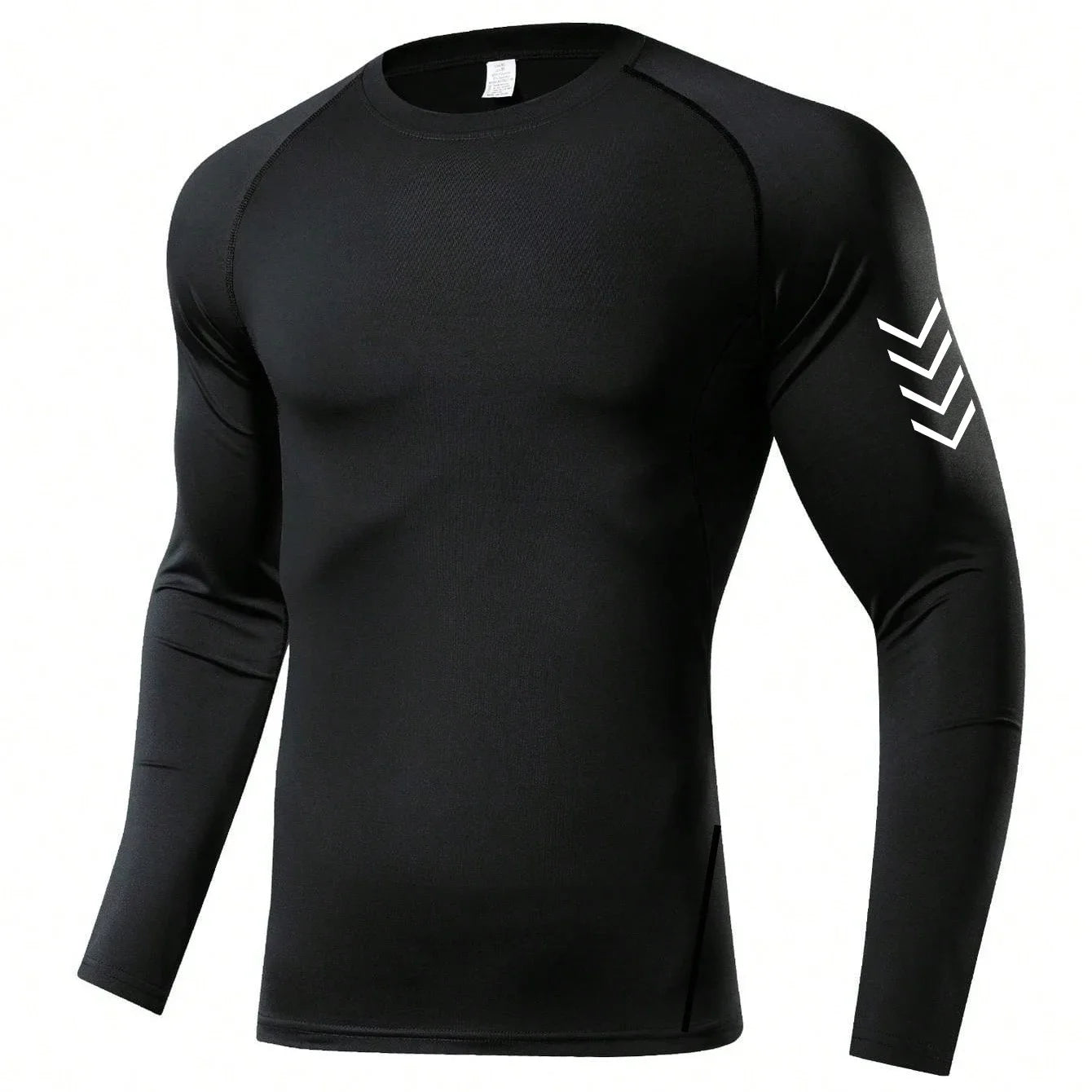 Herren Kompressions-Langarmshirt Schwarz Fitness-T-Shirt Männer Laufen Schnelltrocknend Gym-Top Sonnenschutz Sport-Baselayer