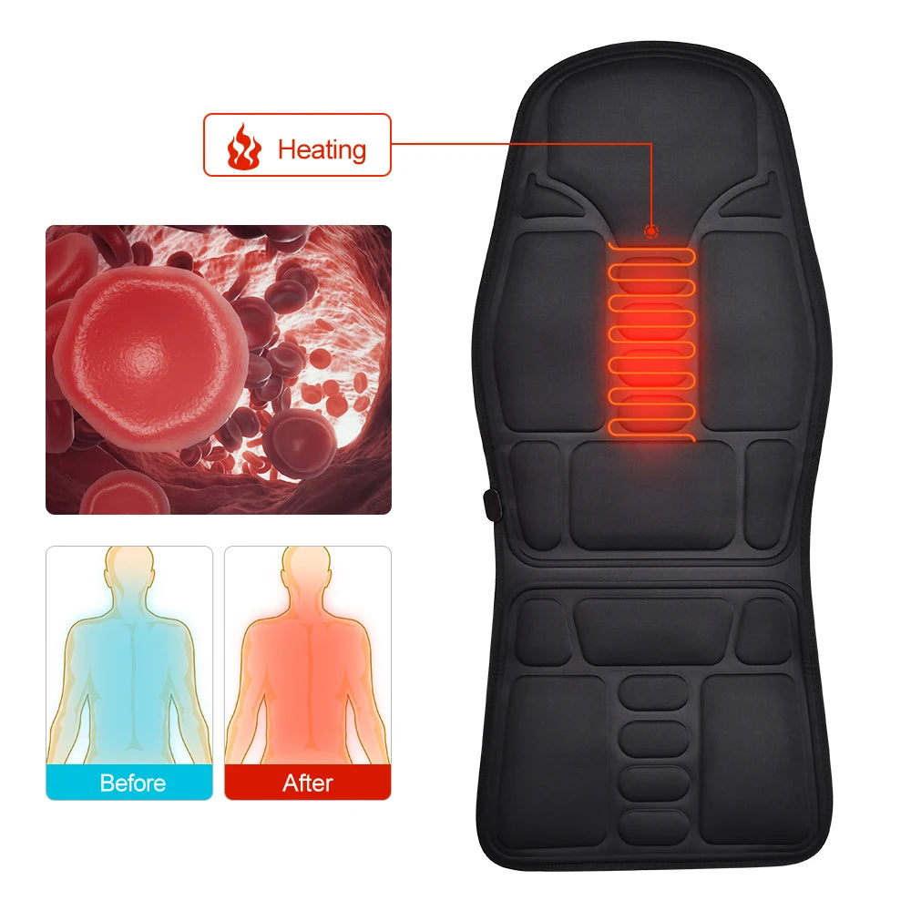 Massagesitzauflage Elektrisch Heizend Vibrationsmassage Nacken Rücken Körperkissen Massage für Auto Zuhause Lendenwirbelmatratze