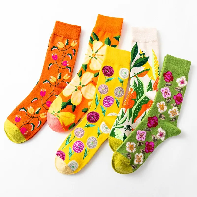 1 Paar Damensocken Cartoon Hund Krake Blume Pflanze Kawaii Lustige Freizeit Damen Baumwollsocken Strümpfe Streetwear Harajuku Crew Socken