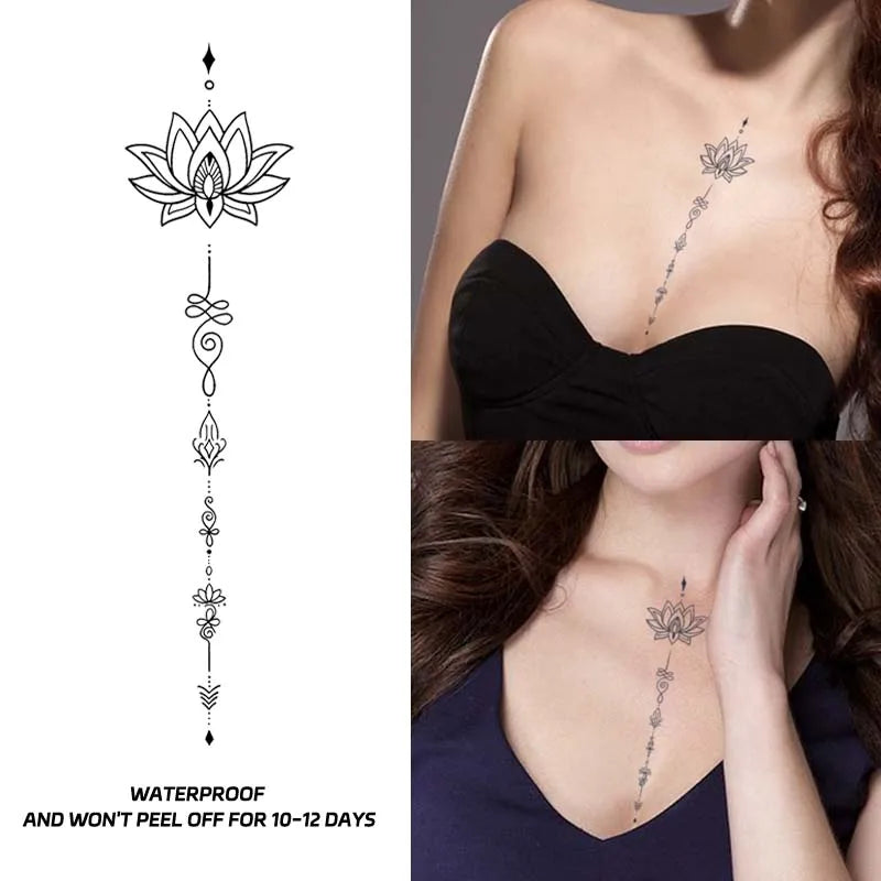 Lotus Flower Waterproof Realistic Temporary Tattoo Sticker, Lasting 1-2 Weeks, for Chest, Semi-Permanent Fake Tattoo Main image