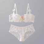 MOYISU Sommer-Dessous-Set, transparenter französischer Spitze, Minimizer-BH, Slip, ultradünn, sexy Damenunterwäsche, großer Busen, sexy Po & Höschen