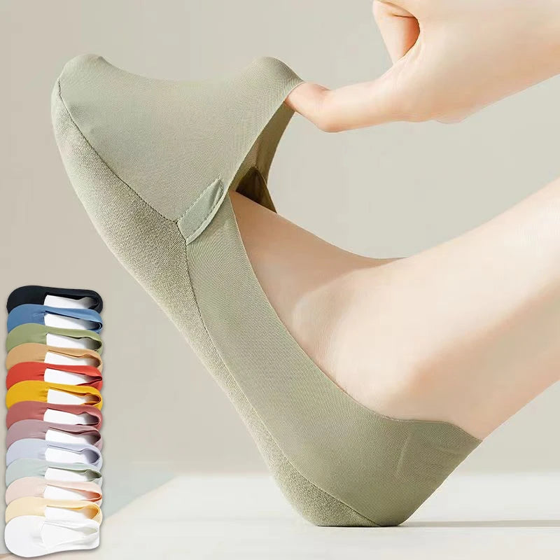 5 Paar Damen Socken Atmungsaktive Unsichtbare Silikon Anti-Rutsch Einfarbige Bootssocken Bequeme Hochwertige No-Show Socken Ultra-dünn