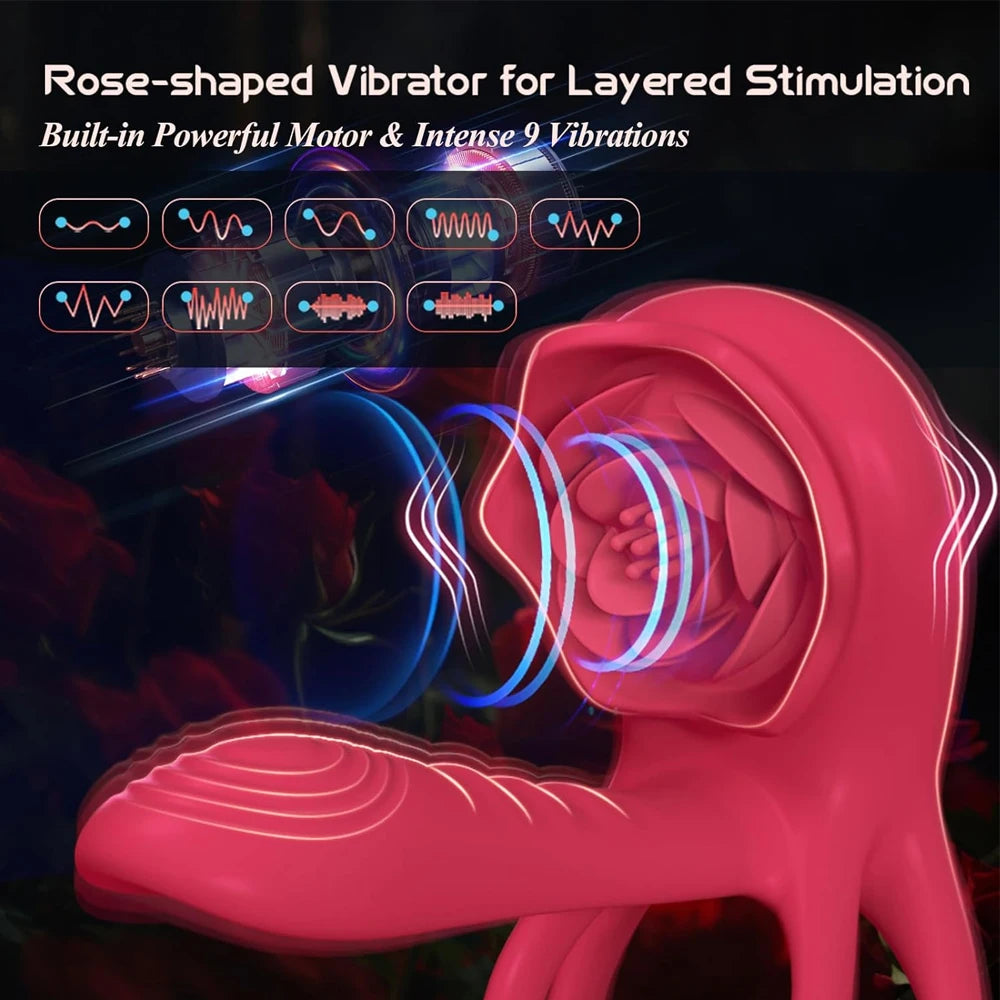 Rosen-Penisring Vibrator für Frauen G-Punkt Klitoris-Stimulation Männer Ejakulationsverzögerung Silikon-Hodenring Sexspielzeug für Paare