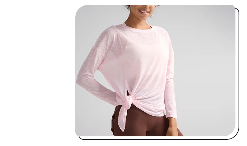 Mode Damen Atmungsaktive Lockere Schnelltrocknende Langarm Yoga Shirts Schlankmachende Seitenschlitze Freizeit Laufen Fitness Radfahren Oberteile