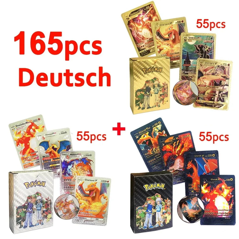 30-165 Stück Gold Pokemon Bunte Kartenset Schwarz Vmax Vstar Silber GX Box Pikachu Carta Glurak Deutsch Französisch Spanisch Spielkarten