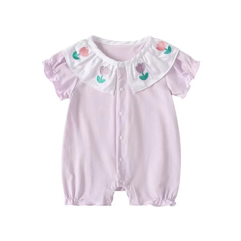 MILANCEL Sommer Baby Strampler 0-24M Weicher bequemer Kleinkind Overall Bestickte Blumen Baby Mädchen Kleidung