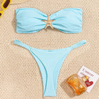 Sexy Bandeau Bikini Set 2026 Damen Himmelblau Seestern Verzierung Push Up String Bikini Brazilian Beach Badeanzug Micro Bademode